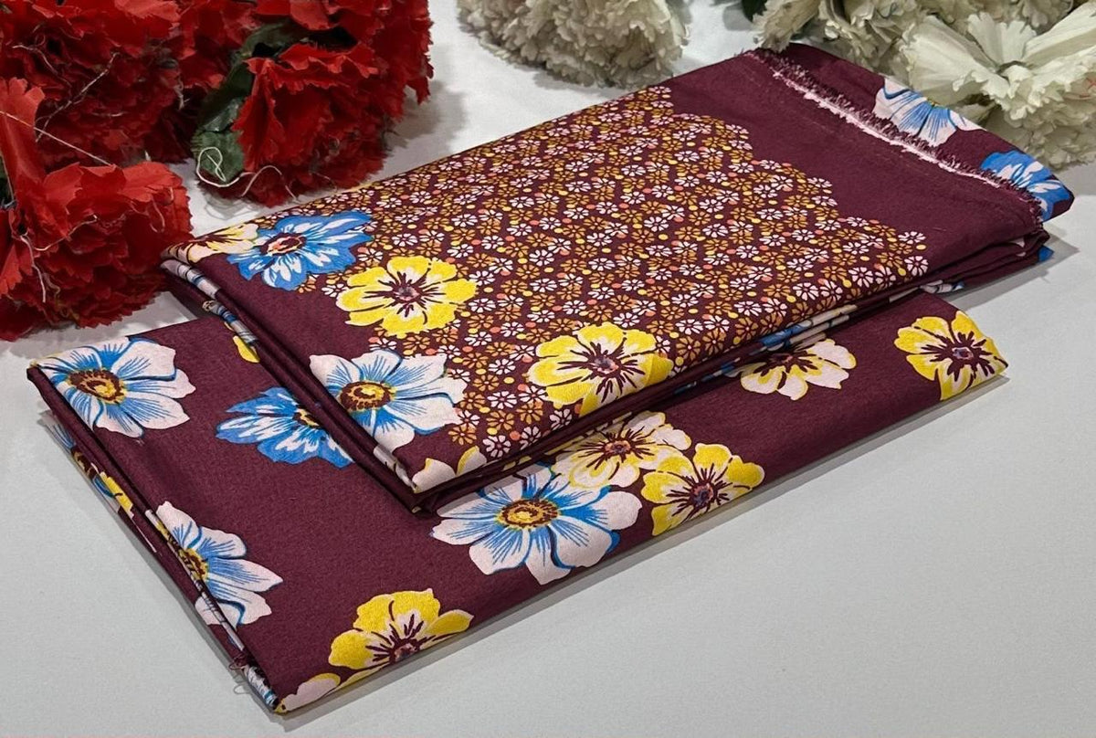 2 piece suit in mahron brown with floral-patterned