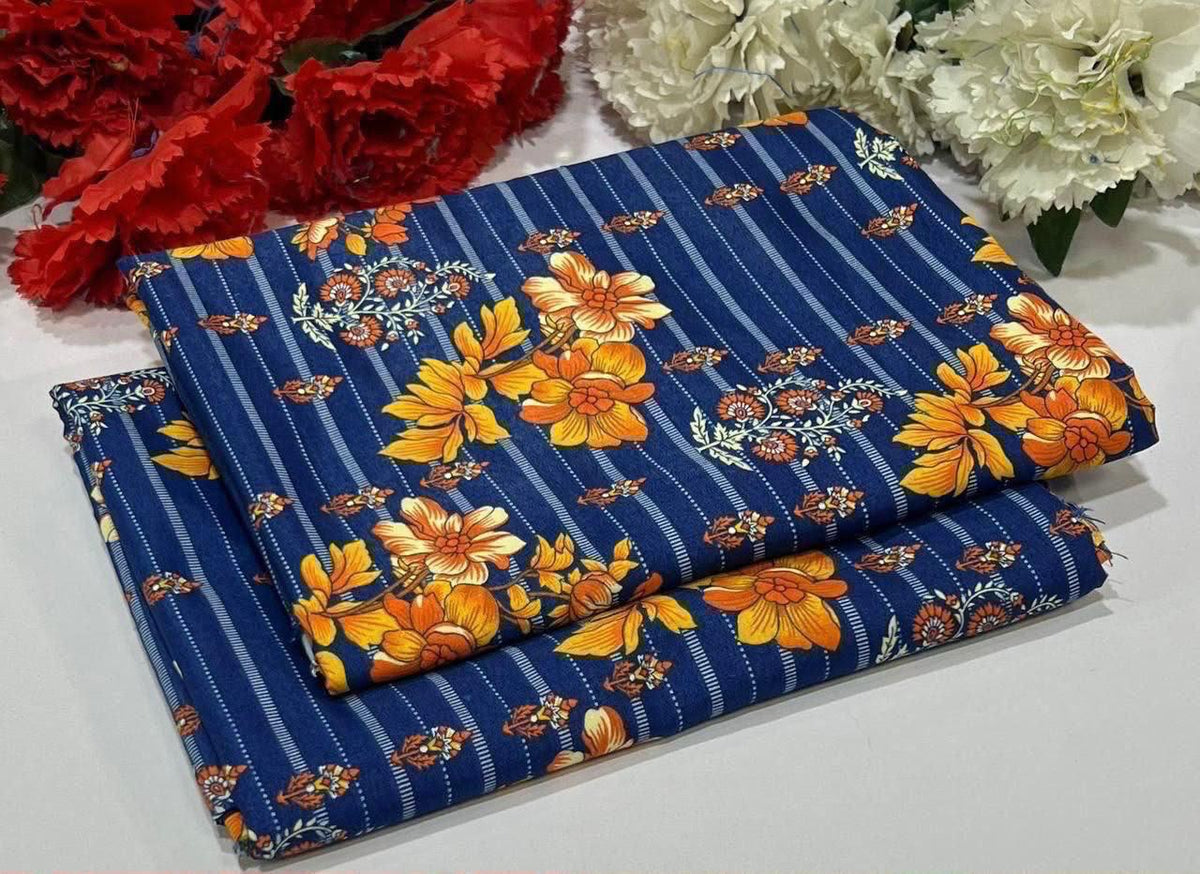 2 piece suit in blue  with yellow floral pattern